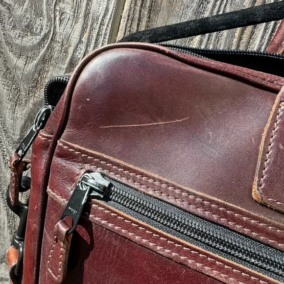 Mulholland Brown Leather Laptop Bag Briefcase Monogrammed for Winery Silver Oak